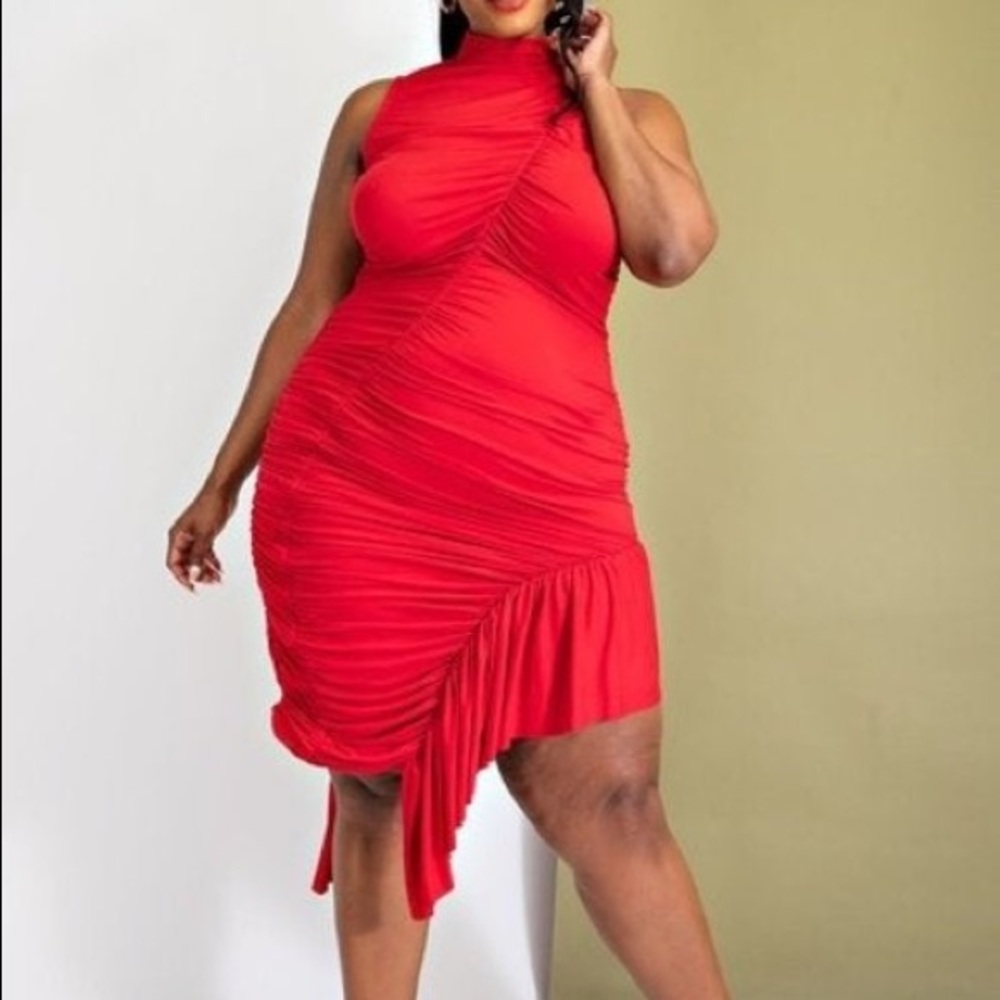 Rose Red Shirred Mini Dress